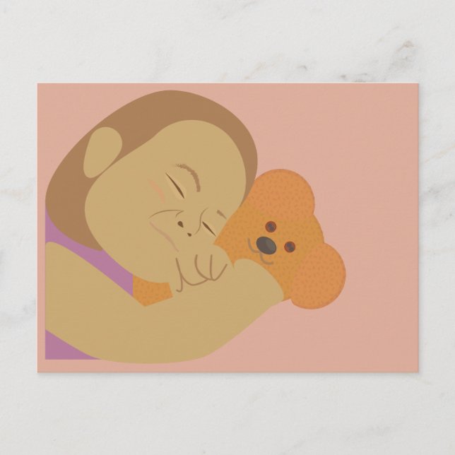 Girl Hugging Bear Postcard (Front)