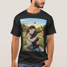 Girl Hugging Black Cat | Wildflower Field Illustra