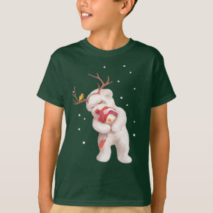 Girl Hugging Dog in Reindeer Antlers T-Shirt