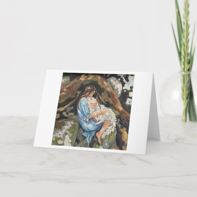 Girl hugging dog thank you card (Front)