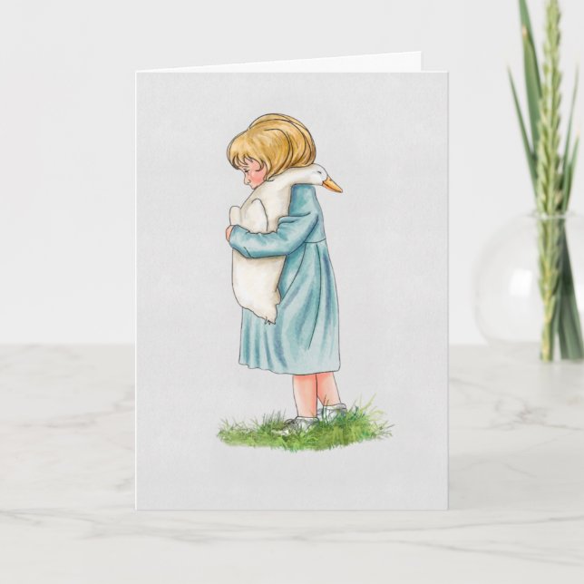 Girl hugging goose handmade (Beatrix Potter Style) Holiday Card (Front)