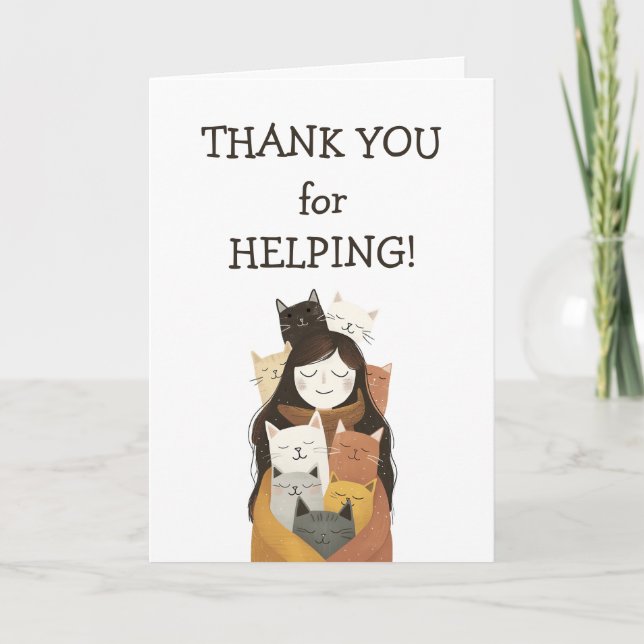 Girl Hugging Kittens Cat Volunteer Appreciation Thank You Card (Front)