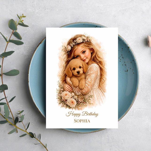 Girl Hugging Poodle Puppy Card (Creator Uploaded)