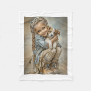 Girl Hugging Puppy Blanket