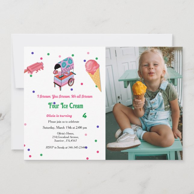 girl ice cream birthday I scream 4TH Birthday  Invitation (Front)