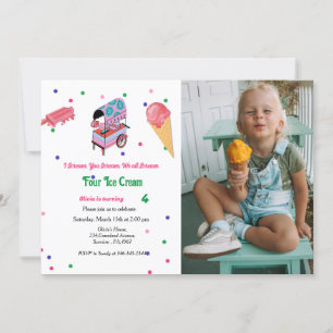 girl ice cream birthday I scream 4TH Birthday  Invitation