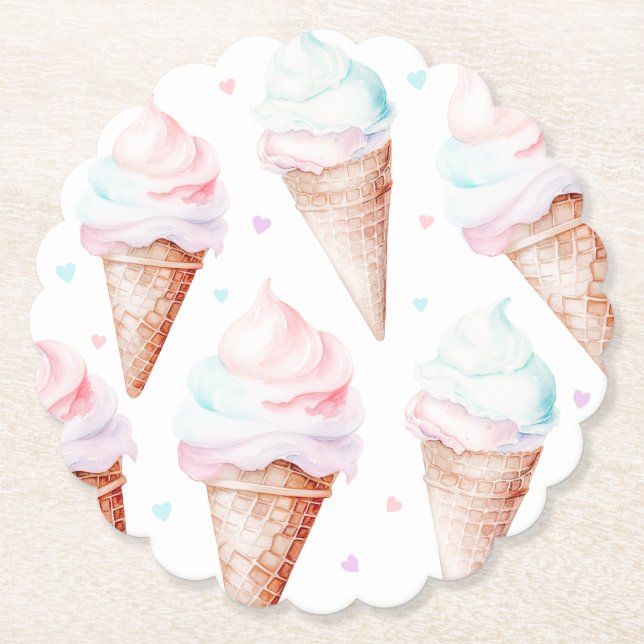 Girl Ice cream birthday party  Paper Coaster (Front)