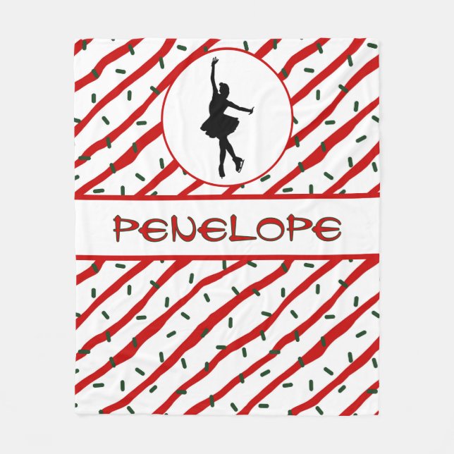 Girl Ice Skating Christmas Sprinkle Personalised Fleece Blanket (Front)