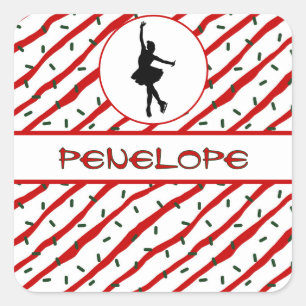 Girl Ice Skating Christmas Sprinkle Personalised Square Sticker