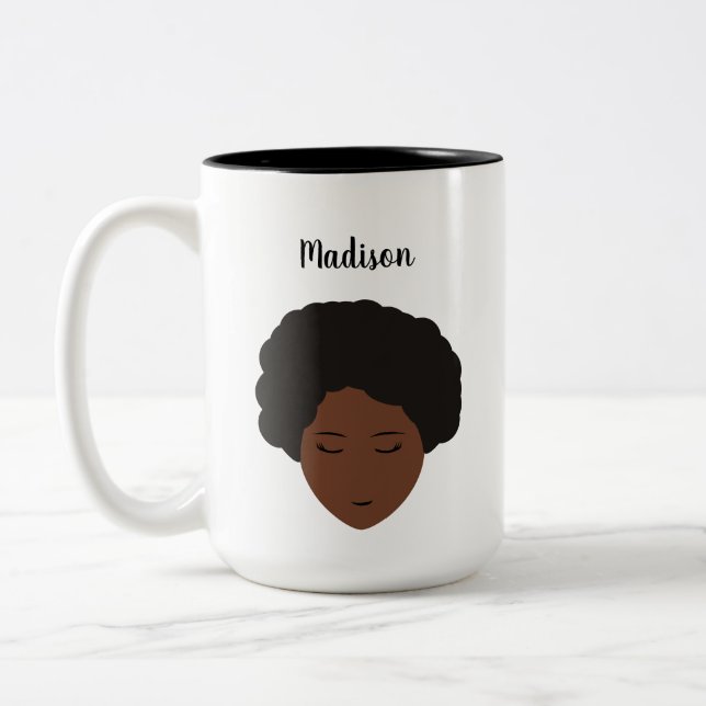 Girl Illustration black hair afro personalise Two-Tone Coffee Mug (Left)
