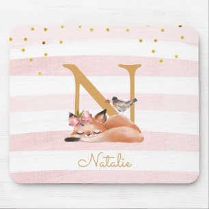 Girl Illustration Gold Glitter Pink Floral Sweet Mouse Mat