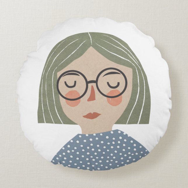 Girl illustration round cushion (Front)