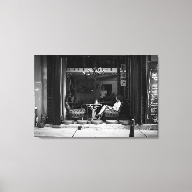 Girl in a Cafe and Coffee TIme - Street Photo Canvas Print (Front)