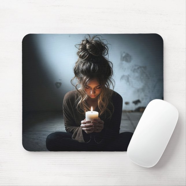 Girl in a Dark Room Mouse Mat (With Mouse)