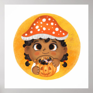 Girl in a Fly agaric mushroom Halloween costume Th Poster