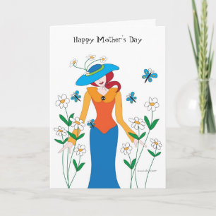 Girl in a Garden of Daisies and Butterflies Card