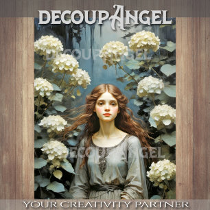 Girl in a garden of hydrangeas - Decoupage - Tissue Paper