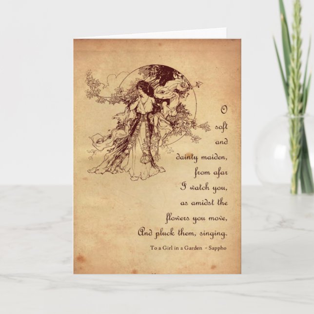 Girl in a Garden Valentine Holiday Card (Front)