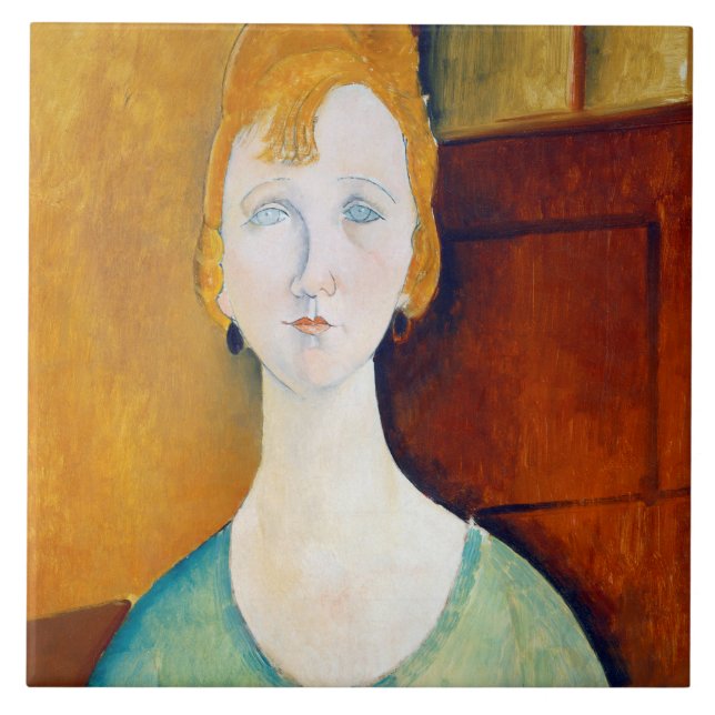 Girl in a Green Blouse, Modigliani Tile (Front)