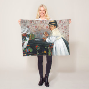 Girl in a Hat, Edgar Degas Fleece Blanket