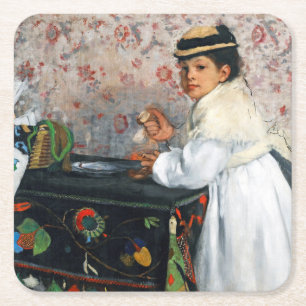 Girl in a Hat, Edgar Degas Square Paper Coaster