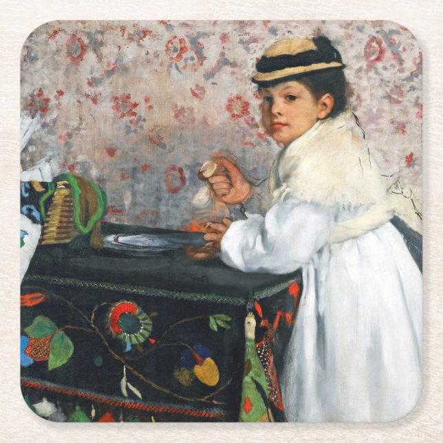 Girl in a Hat, Edgar Degas Square Paper Coaster (Front)