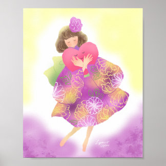 girl in a kimono dress with a heart poster