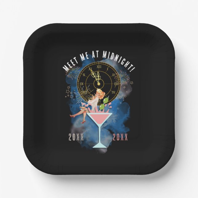 Girl in a Martini Glass New Year's Eve Paper Plate (Front)