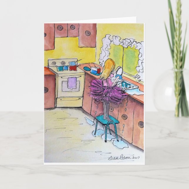 Girl in a Pink Tutu, Folk Art Painting Print Card (Front)