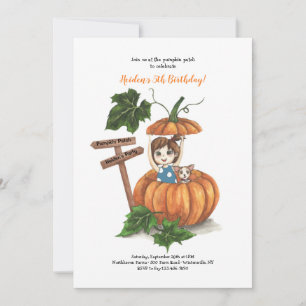Girl in a Pumpkin Birthday Party Invitation