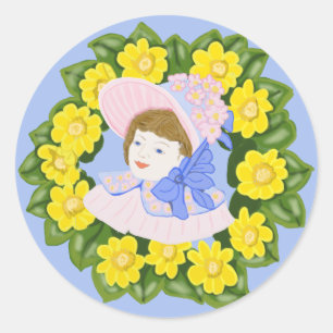 Girl in a Victorian Easter Bonnet  Classic Round Sticker