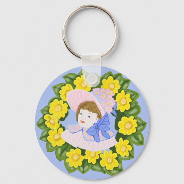 Girl in a Victorian Easter Bonnet feminine  Key Ring (Front)