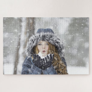 Girl in a Winter Coat with Snow Jigsaw Puzzle
