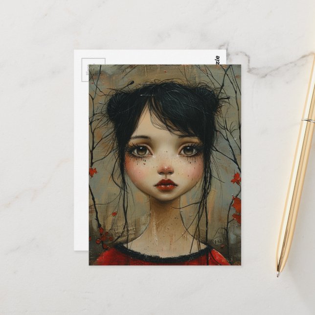 Girl in Autumn Postcard (Front/Back In Situ)
