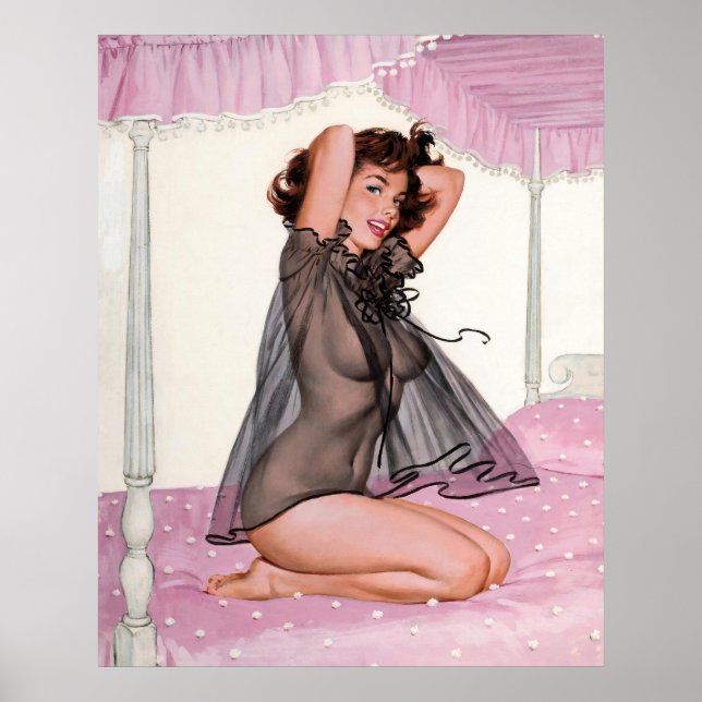 Girl In Black Negligee Vintage Pin Up Poster (Front)