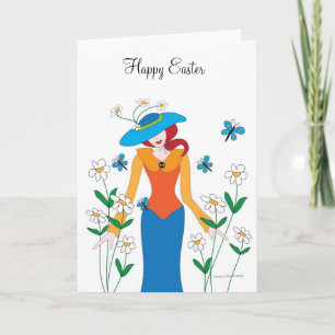 Girl in Blue Bonnet Easter Card