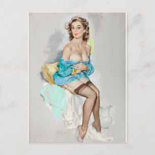 Girl in Blue, Brown & Bigelow Calendar Postcard