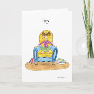 Girl in blue chair, Hey? Card