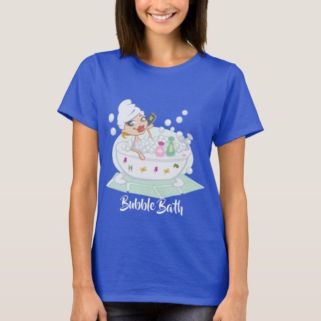 Girl In Bubble Bath Blue T-Shirt (Front)