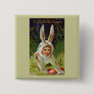 Girl In Bunny Costume Vintage Easter 15 Cm Square Badge