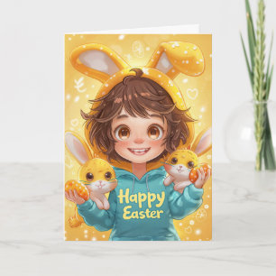 Girl in Bunny Ear Hoodie Easter Card