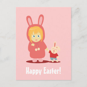 Girl in bunny hoodie outfit for Easter Holiday Postcard