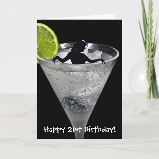 girl in cocktail glass for 21st birthday card (Front)