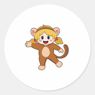 Girl in Costume as Monkey Classic Round Sticker