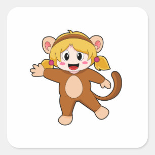 Girl in Costume as Monkey Square Sticker