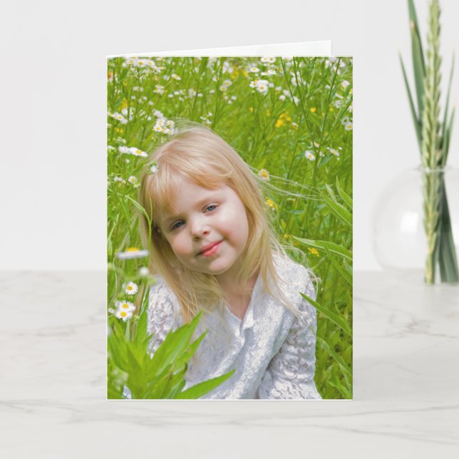 Girl In Daisy Field Thinking of You Card (Front)