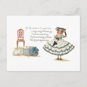 Girl in Easter Dress and Bunnies Holiday Postcard