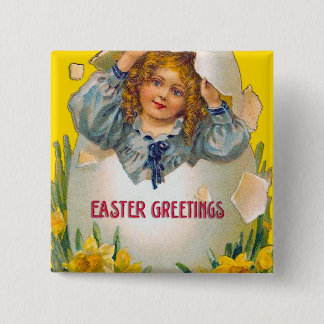 Girl in Egg Easter Button