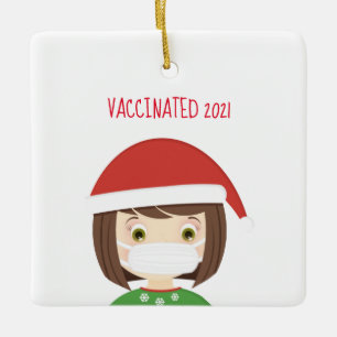 Girl in Face Mask Vaccinated 2021 Ceramic Ornament