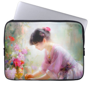 Girl in Flower Garden  Laptop Sleeve
